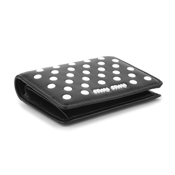 Miu Miu Bifold Wallet Dot Studs Black White - Picture 3 of 9